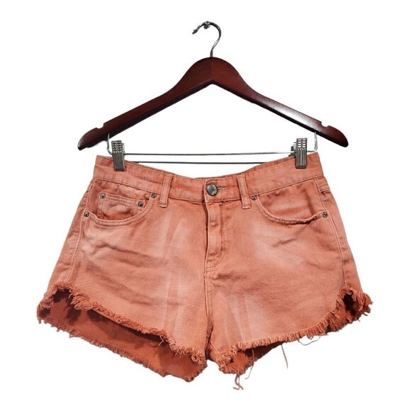 Free People Pants - Free People Orange Dye Distressed Raw Hem Shorts Women's Size 27 Cutoff Denim